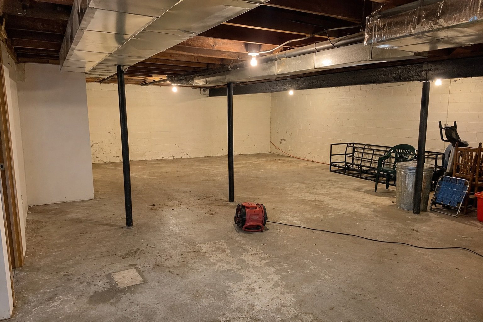 Basement swept clean after a full cleanout