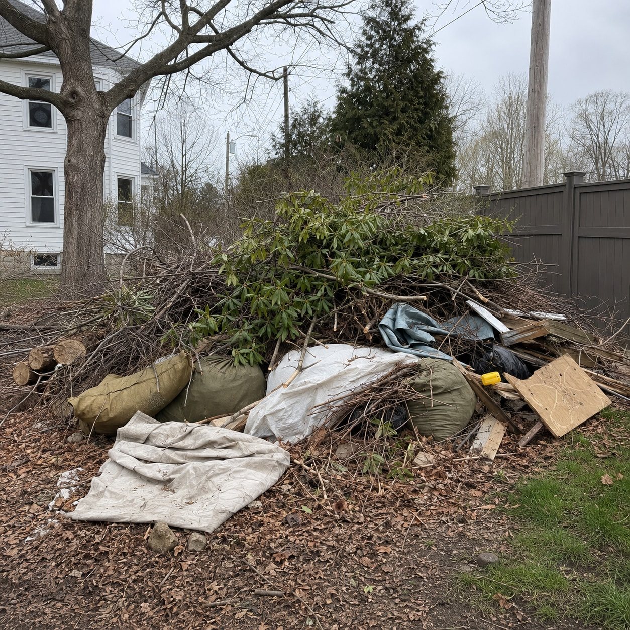 Brush and yard debris piled for pickup